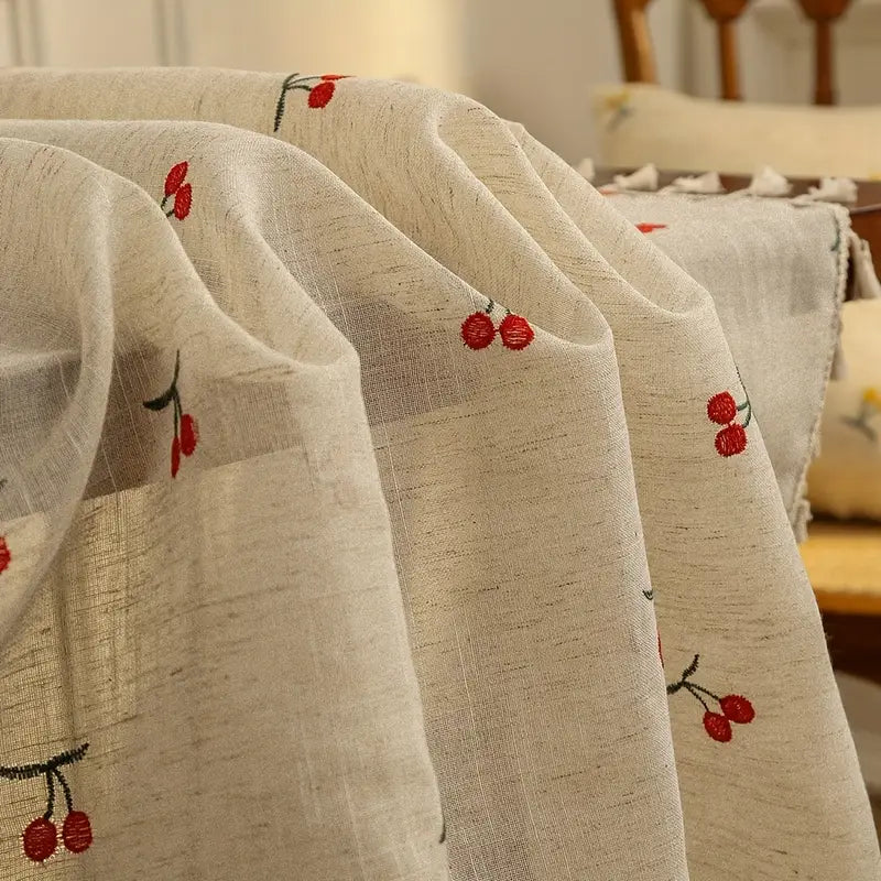 Tischdecke Leinen – Stickerei Kirschen in Natur
