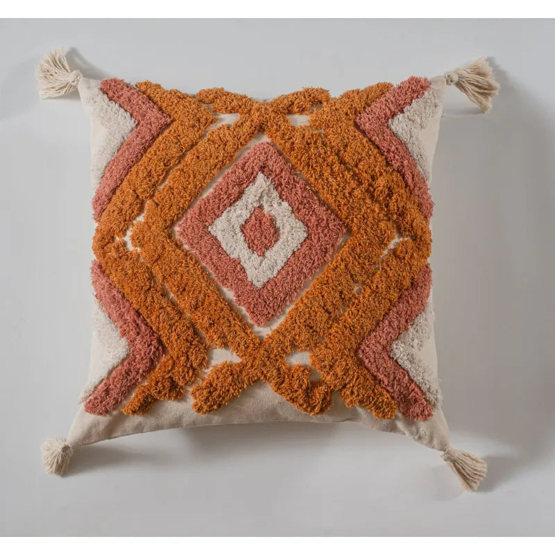 Boho Kissenbezug 45x45 cm – mit Fransen und Muster in Orange