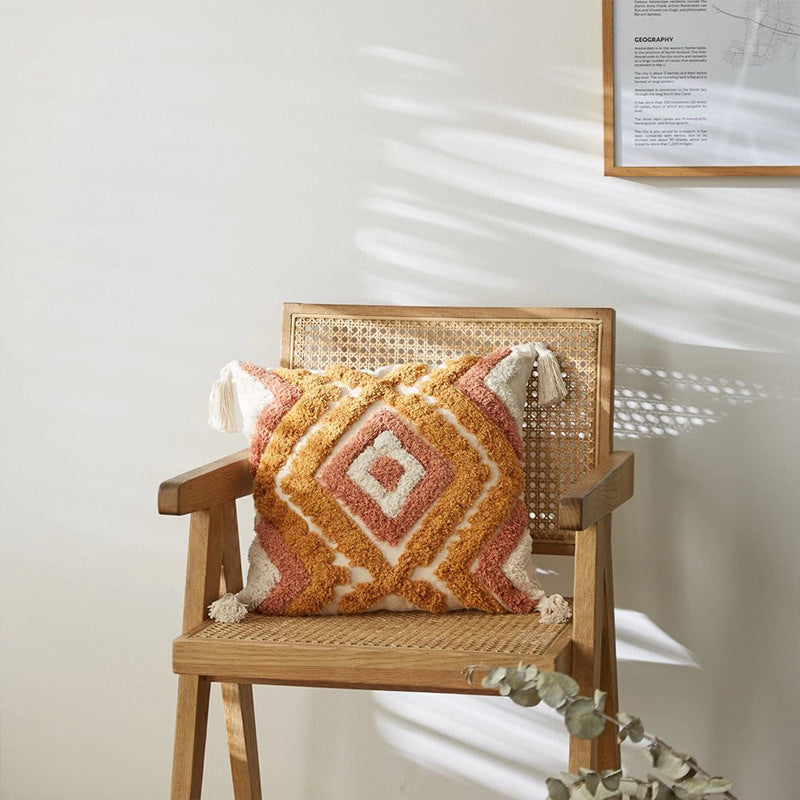 Boho Kissenbezug 45x45 cm – mit Fransen und Muster in Orange