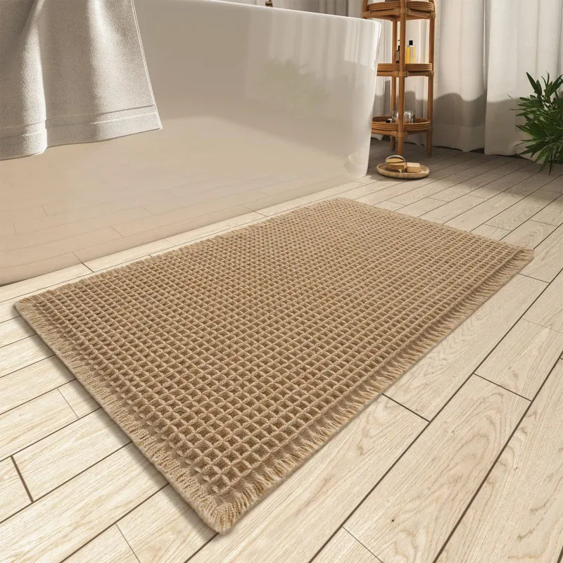 Badematte Braun geflochten – Badteppich aus Polyester mit Gummirücken
