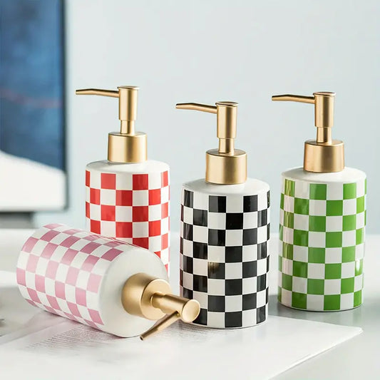 Keramik Seifenspender mit Pumpkopf – Kariertes Design