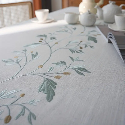Tischdecke mit Fransen – Beige mit Blattmuster