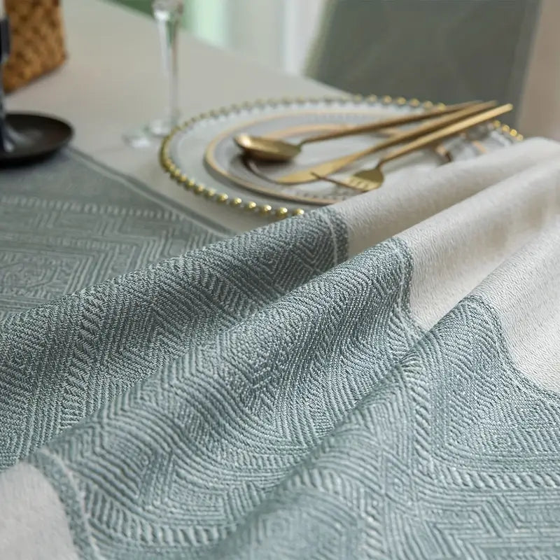 Tischdecke – Creme mit grauem Mittelstreifen und Fransen
