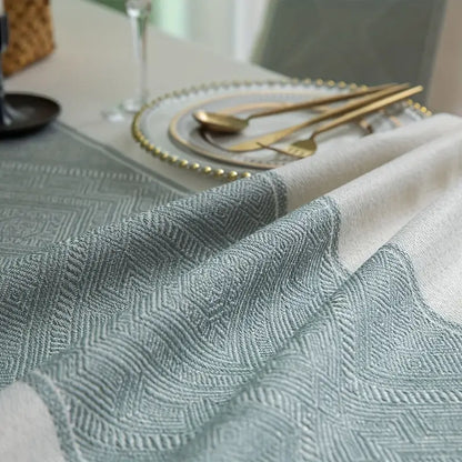 Tischdecke – Creme mit grauem Mittelstreifen und Fransen