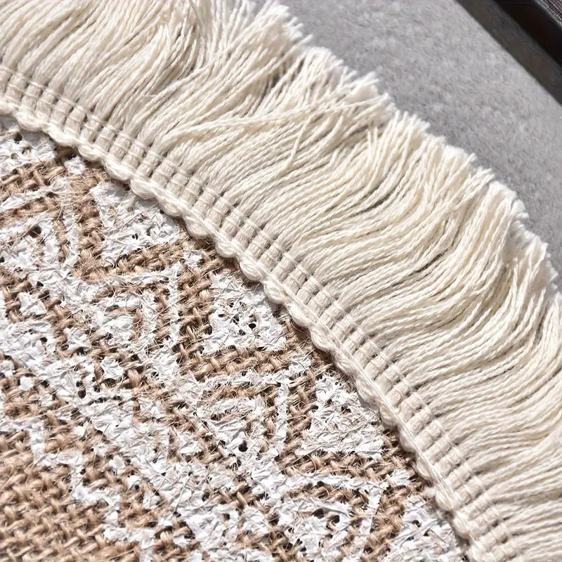 Tischsets Jute 4er Set rund – Boho Platzsets mit Fransen