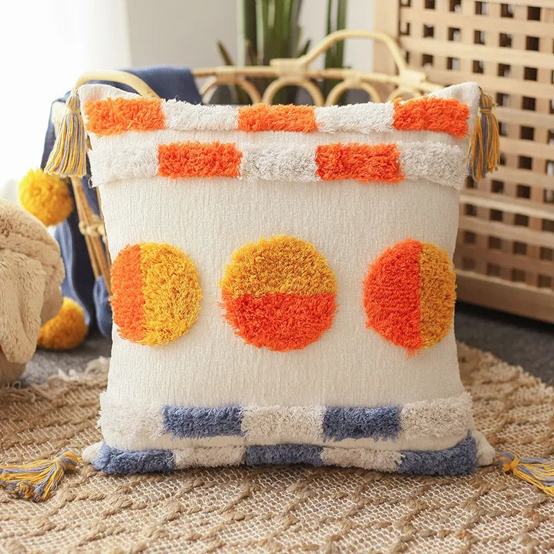 Kissenbezug 45x45 cm – Bunte Chenille-Kreise auf Creme