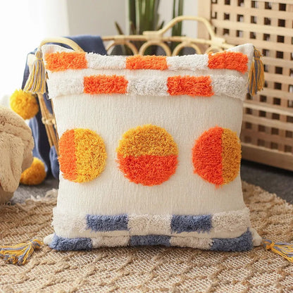Kissenbezug 45x45 cm – Bunte Chenille-Kreise auf Creme