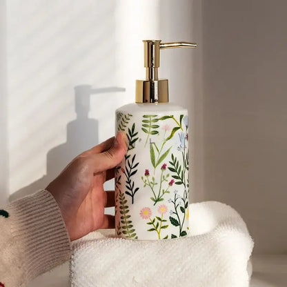 Seifenspender Keramik 430ml – Blumen-Design, nachfüllbar
