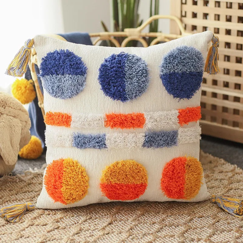 Kissenbezug 45x45 cm – Bunte Chenille-Kreise auf Creme