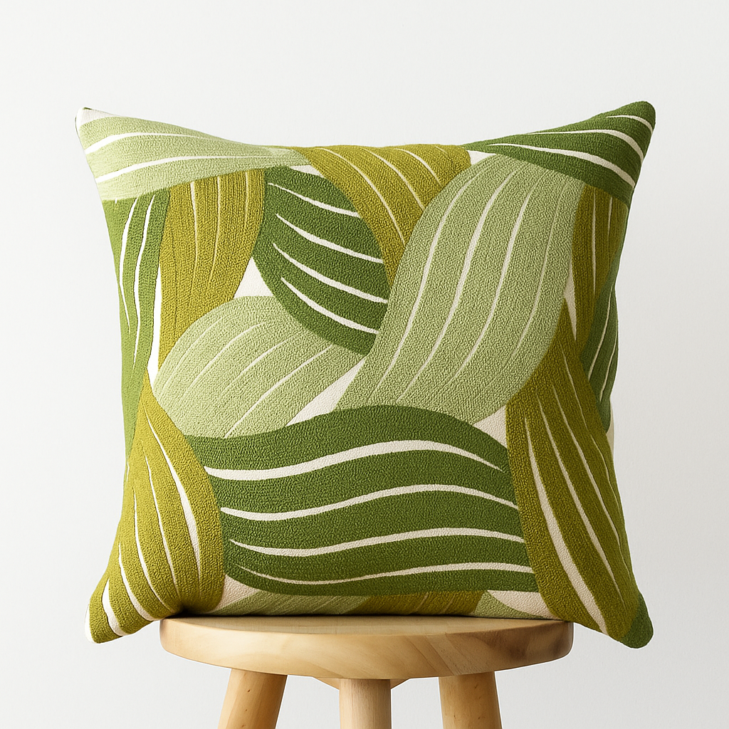Kissenbezug 45x45 cm – Baumwolle mit grünem Blätter-Design