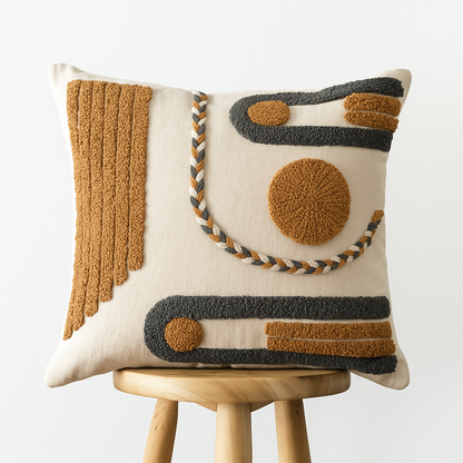 Boho Kissenbezug 45x45 cm – Strukturmuster in Grau und Ocker