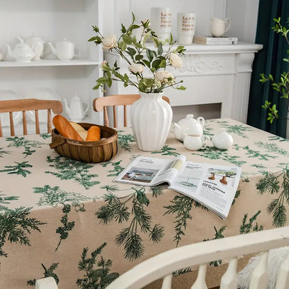 Tischdecke – Beige mit grünem Zweigprint