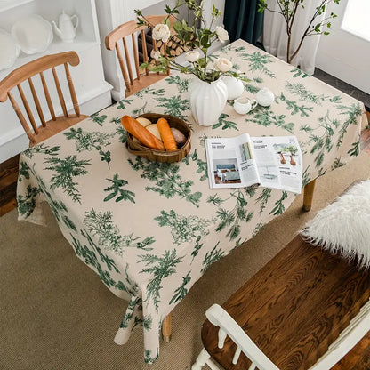 Tischdecke – Beige mit grünem Zweigprint