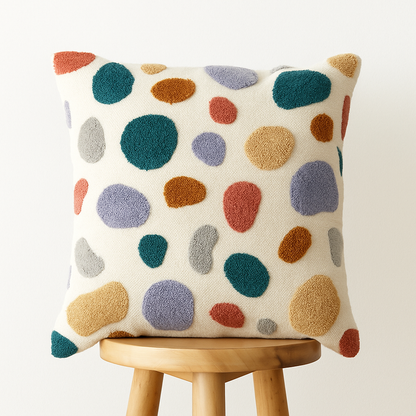 Kissenbezug 45x45 cm – Bunte Tupfen auf Naturweiß