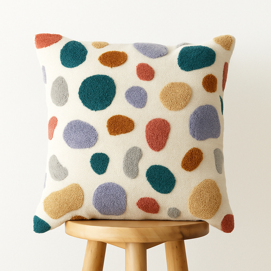 Kissenbezug 45x45 cm – Bunte Tupfen auf Naturweiß