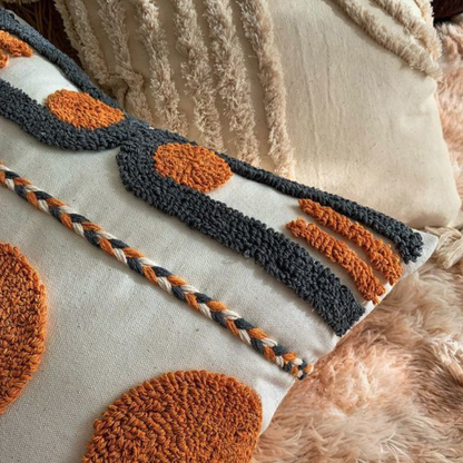 Boho Kissenbezug 45x45 cm – Strukturmuster in Grau und Ocker