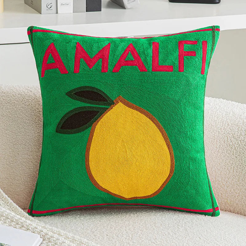 Kissenbezug 45x45 cm – Amalfi Design mit Zitrone in Grün