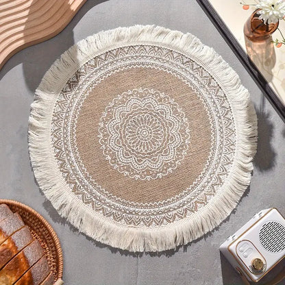 Tischsets Jute 4er Set rund – Boho Platzsets mit Fransen