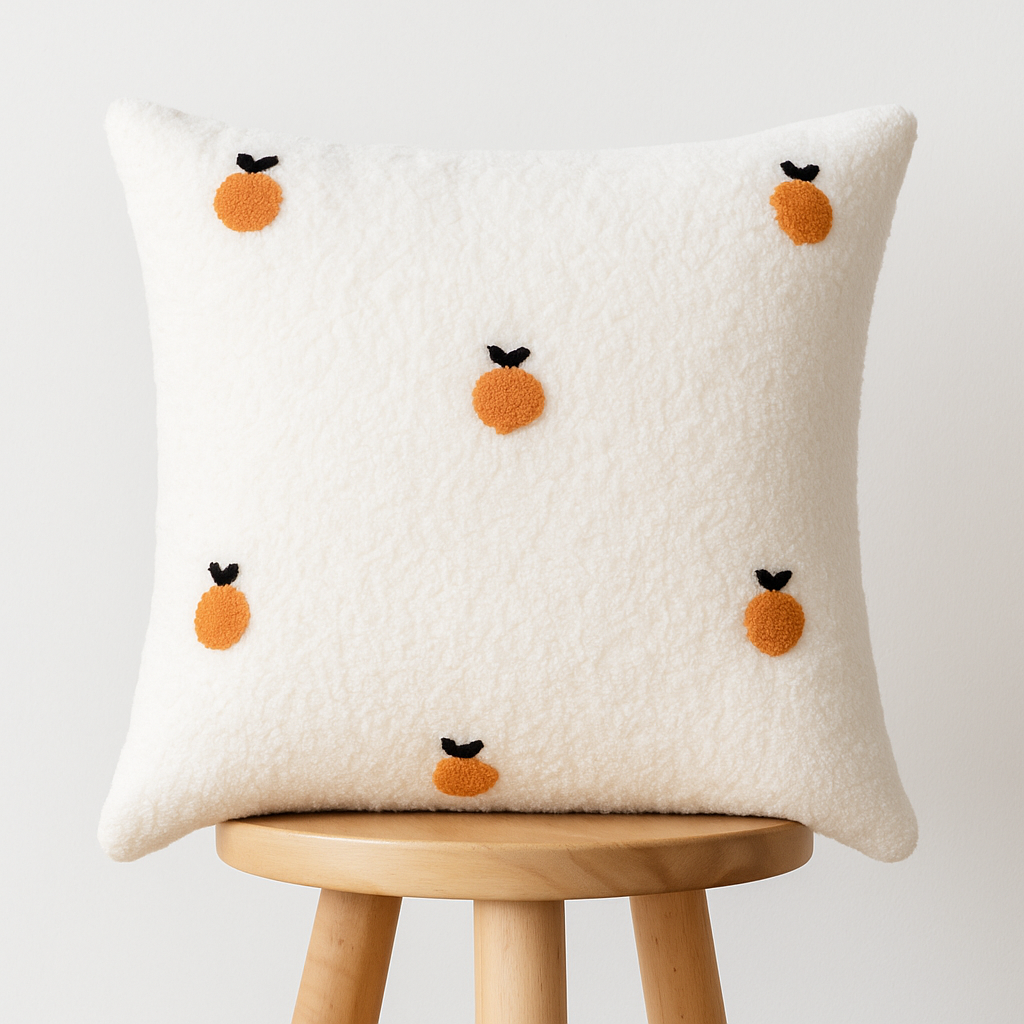 Kissenbezug 45x45 cm – Weiß mit gesticktem Orangenmotiv