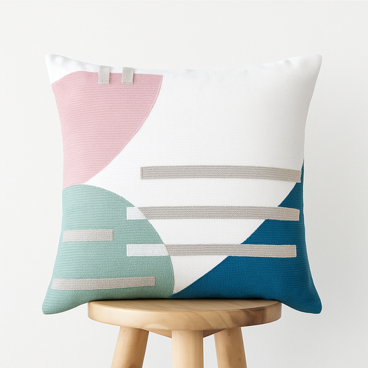 Kissenbezug 45x45 cm – Geometrisches Design in Blau und Pastell