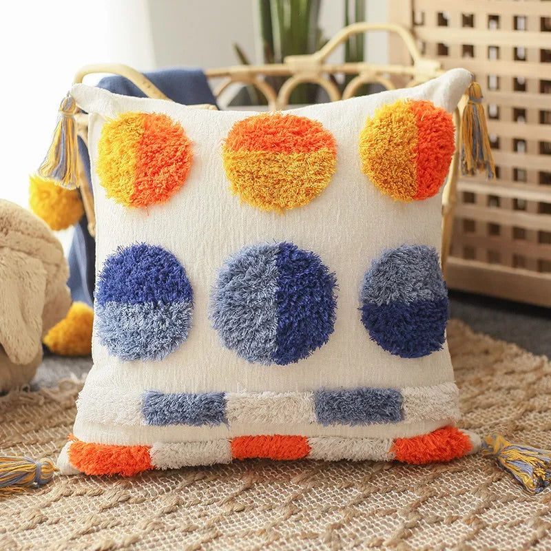 Kissenbezug 45x45 cm – Bunte Chenille-Kreise auf Creme
