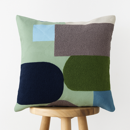 Kissenbezug 45x45 cm – Patch-Design in Grün und Blau