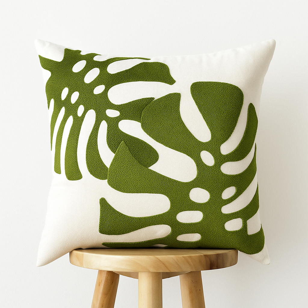 Kissenbezug 45x45 cm – Baumwolle mit grünem Blätter-Design