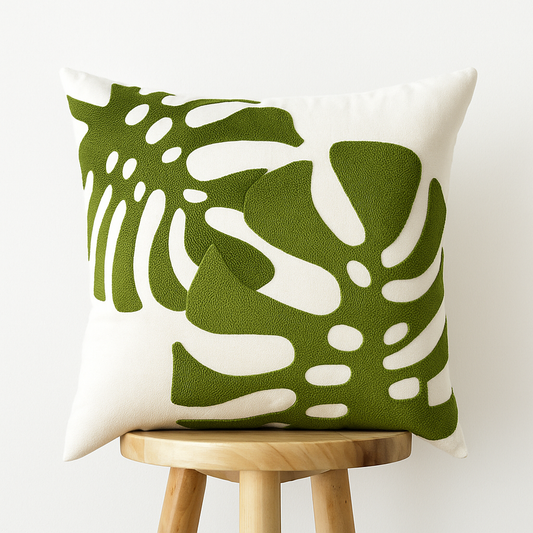 Kissenbezug 45x45 cm – Baumwolle mit grünem Blätter-Design