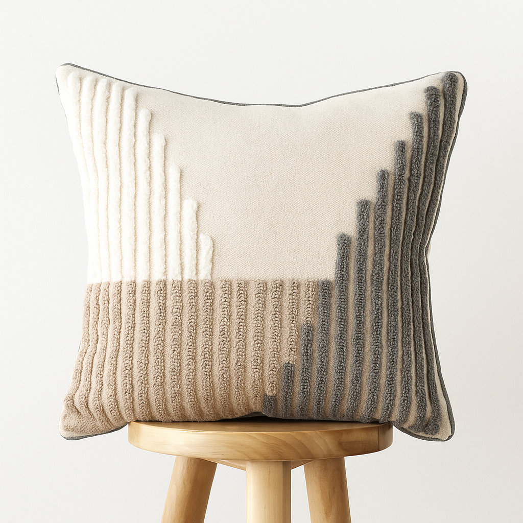 Kissenbezug 45x45 cm – Linienstruktur in Beige und Grau