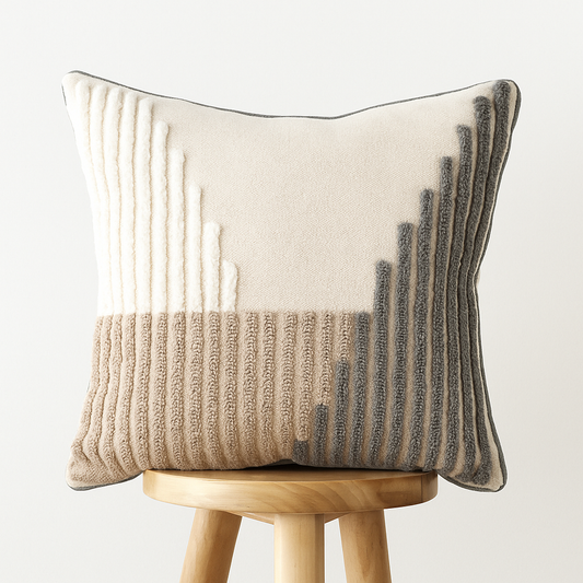 Kissenbezug 45x45 cm – Linienstruktur in Beige und Grau