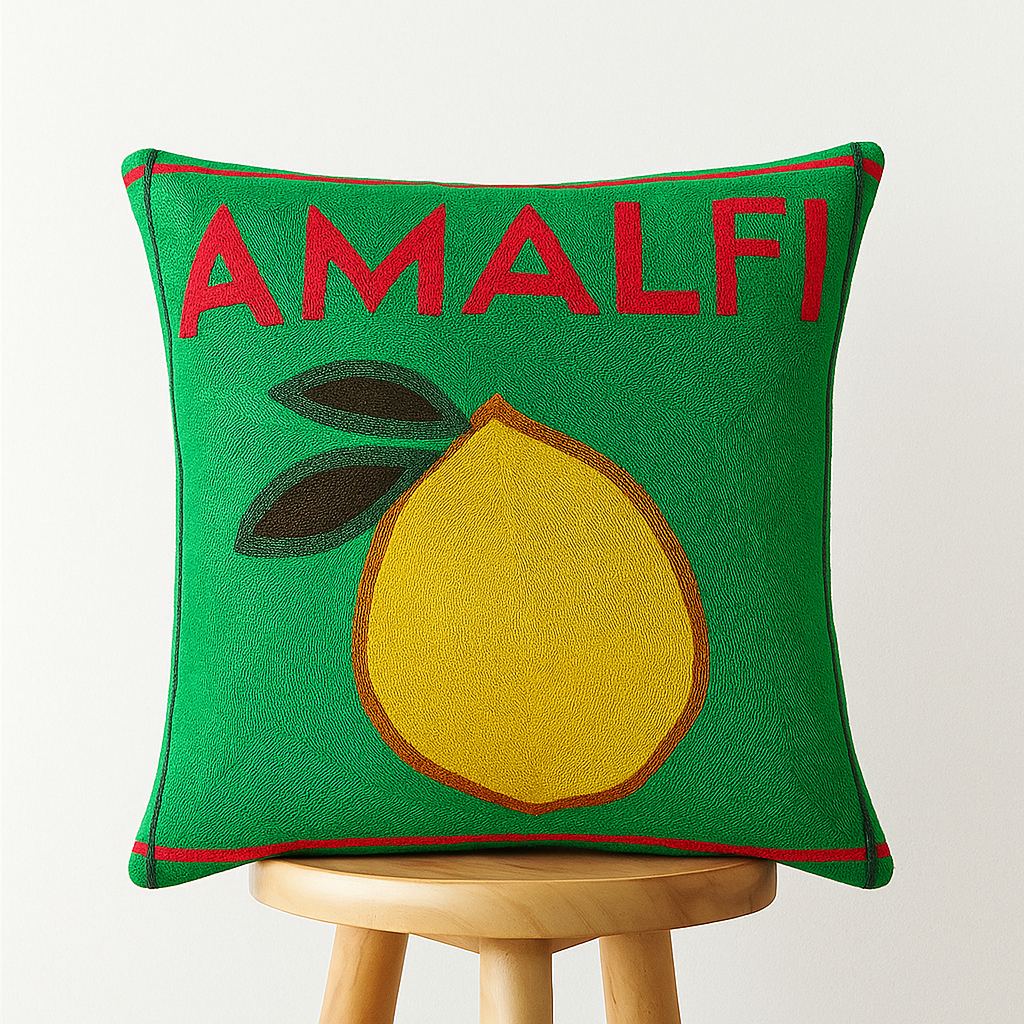 Kissenbezug 45x45 cm – Amalfi Design mit Zitrone in Grün