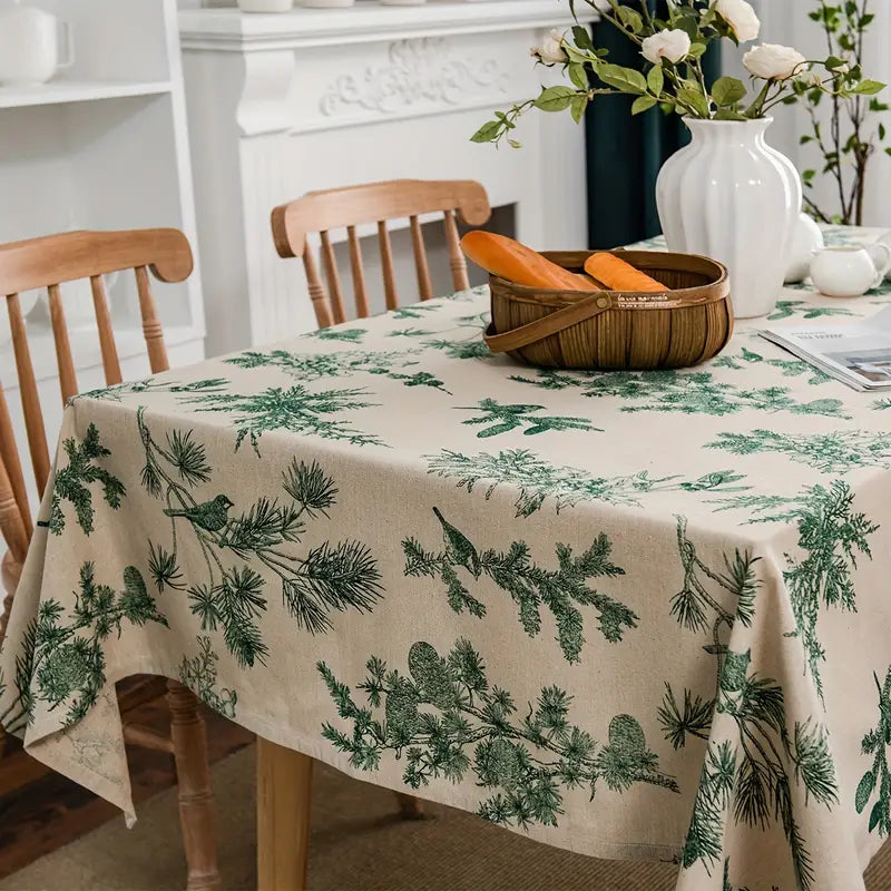 Tischdecke – Beige mit grünem Zweigprint
