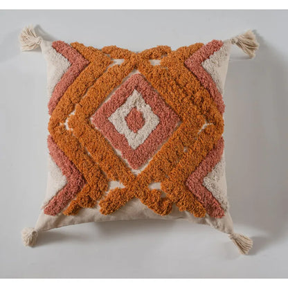 Boho Kissenbezug 45x45 cm – mit Fransen und Muster in Orange
