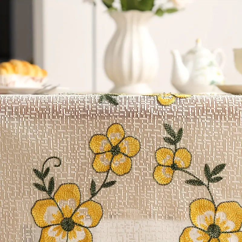 Tischdecke – Creme mit gelben Blumen und Spitzenrand