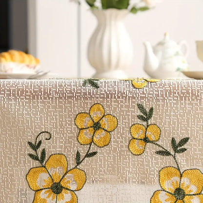 Tischdecke – Creme mit gelben Blumen und Spitzenrand