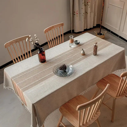 Tischdecke – Naturbeige mit Zierstreifen in Braun