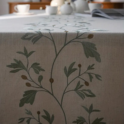 Tischdecke mit Fransen – Beige mit Blattmuster