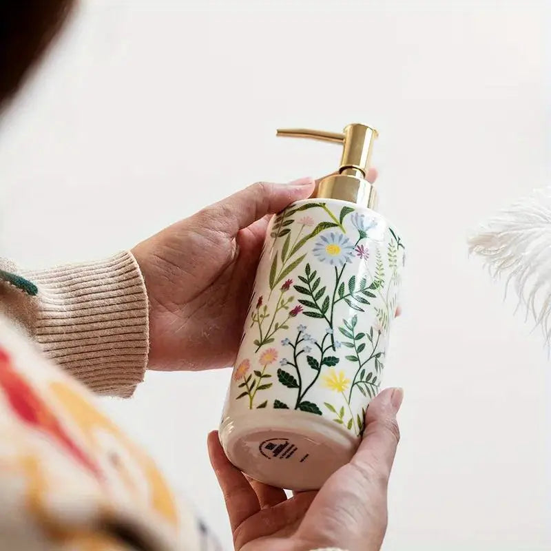 Seifenspender Keramik 430ml – Blumen-Design, nachfüllbar