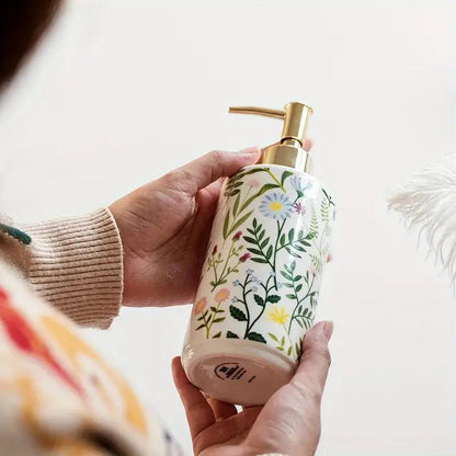 Seifenspender Keramik 430ml – Blumen-Design, nachfüllbar