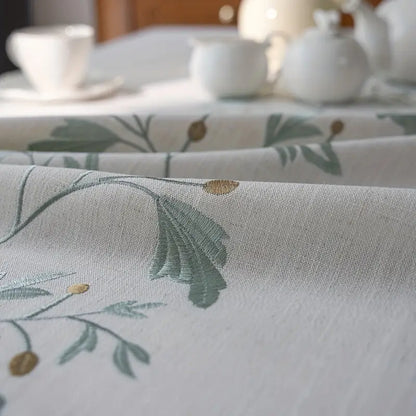 Tischdecke mit Fransen – Beige mit Blattmuster