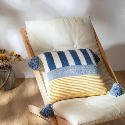 Kissenbezug 45x45 cm – Streifen mit Quasten in Baumwolloptik