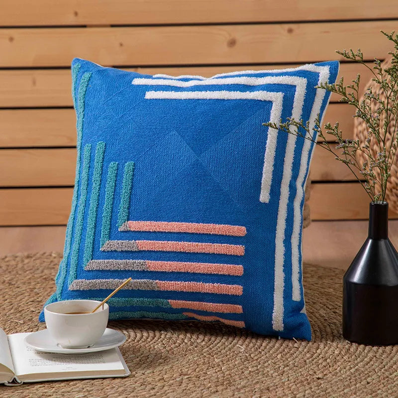 Kissenbezug 45x45 cm – Strukturmuster in Blau mit Akzenten