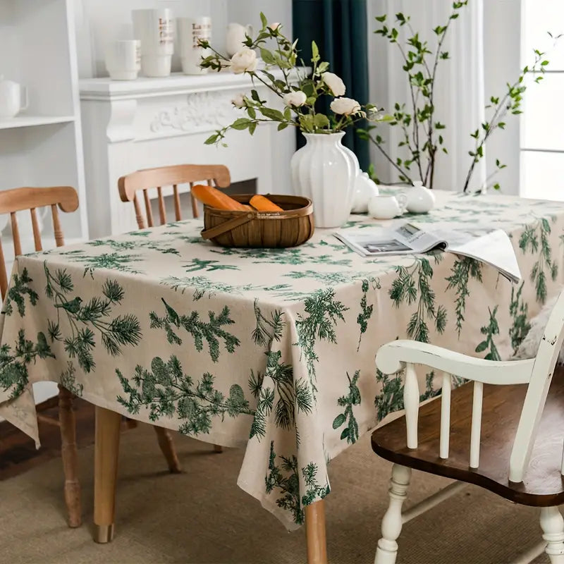 Tischdecke – Beige mit grünem Zweigprint