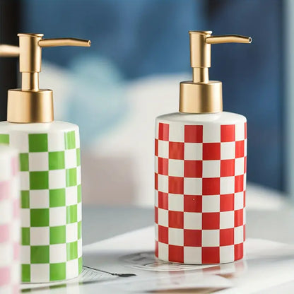 Keramik Seifenspender mit Pumpkopf – Kariertes Design
