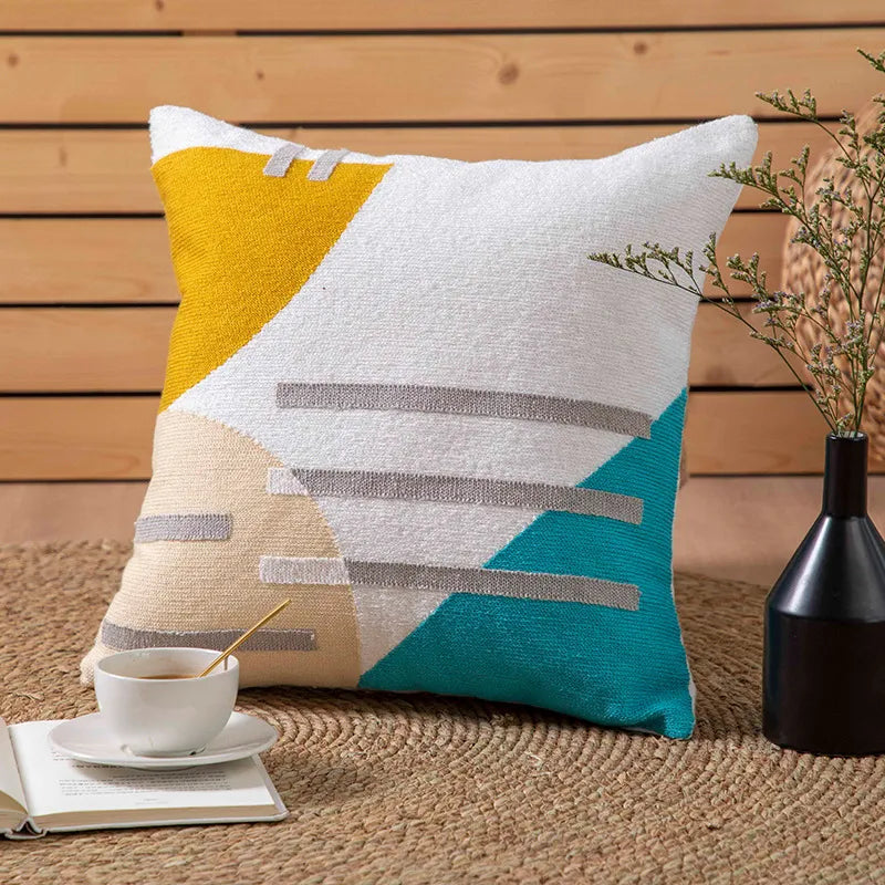 Kissenbezug 45x45 cm – Geometrisches Muster in Gelb und Türkis