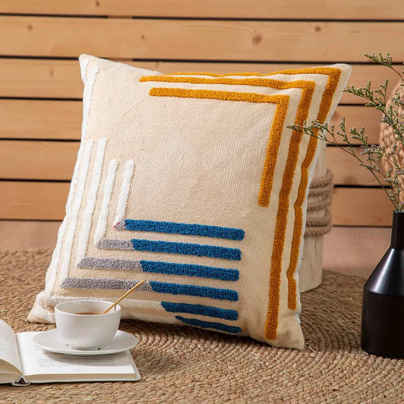 Kissenbezug 45x45 cm – Strukturmuster in Beige mit Linienakzenten