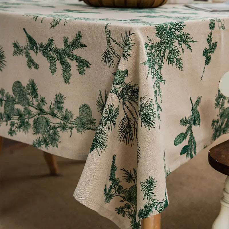 Tischdecke – Beige mit grünem Zweigprint