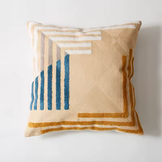 Kissenbezug 45x45 cm – Strukturmuster in Beige mit Linienakzenten