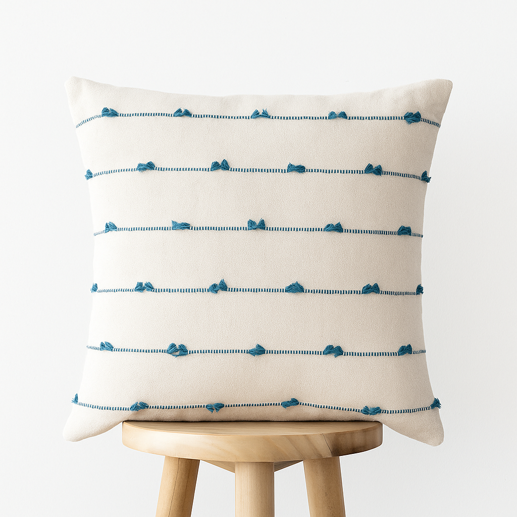 Kissenbezug 45x45 cm – Strukturstickerei auf Naturstoff