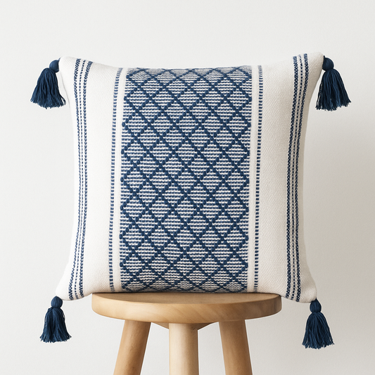 Kissenbezug 45x45 cm – Gewebtes Ethnomuster mit Quasten